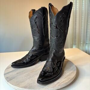 Lucchese Women's Black Leather Embellished Cowboy Cowgirl Boots US Size 6.5